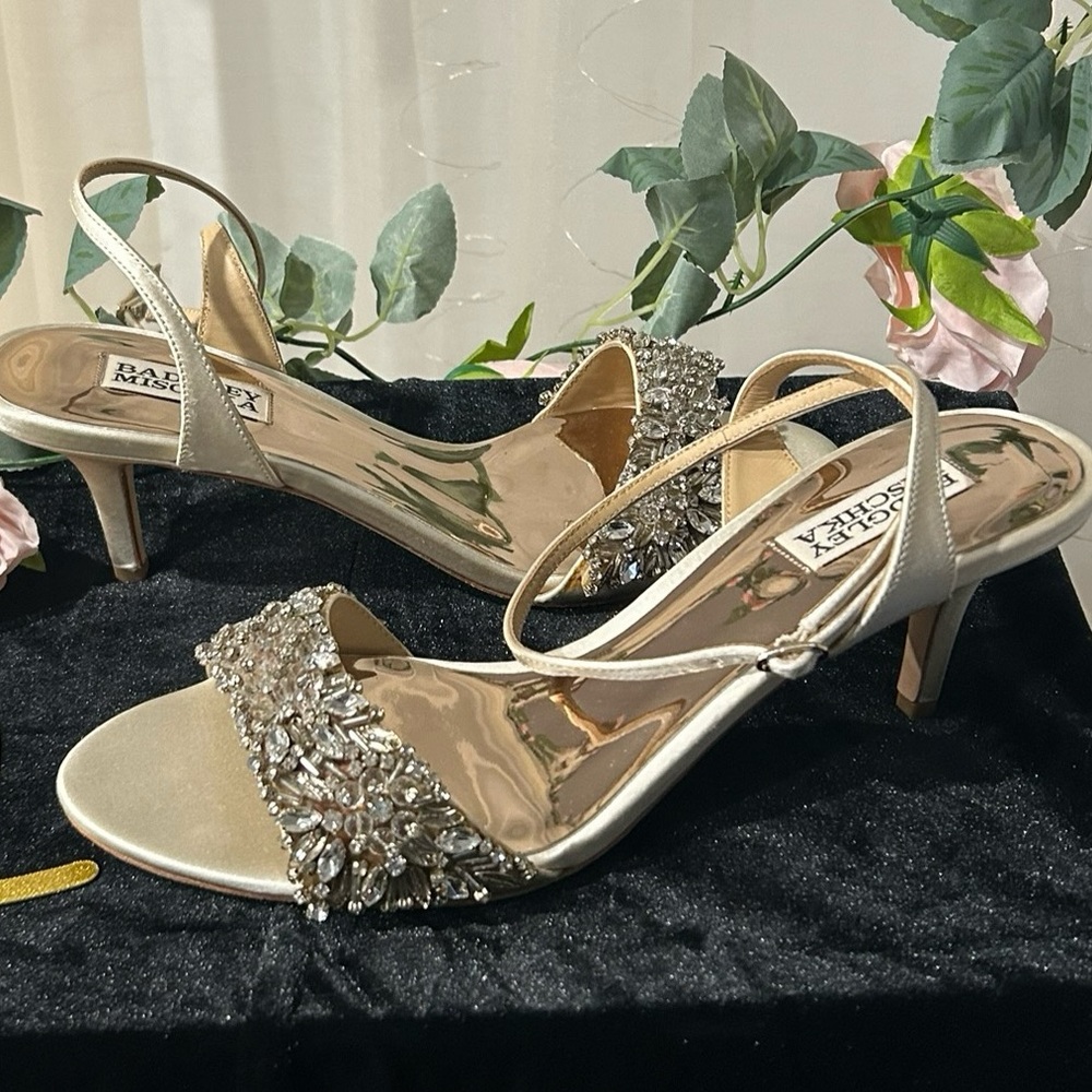 Badgley Mischka Champagne Embellished Heels